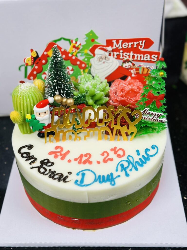 Bánh sinh nhật rau câu nhân flan Mẫu Giáng sinh - Bánh rau câu sinh ...